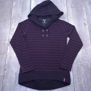 Mountain Hardwear Hoodie Women Medium Purple Striped Wool Blend Button Neck